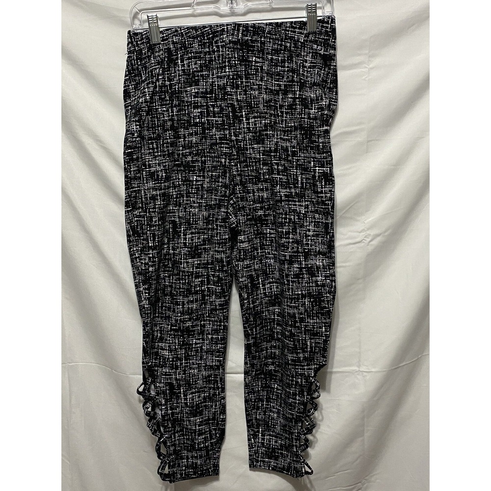 Roamans‎ Womens Pull On Pants 14 16 Black White Stretch Crop Pants